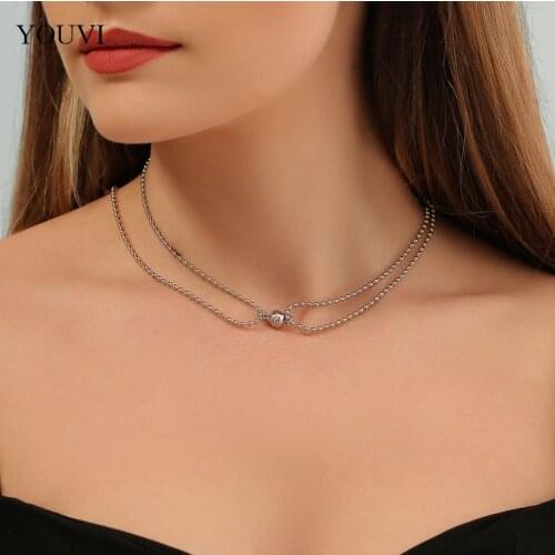 YOUVI Goth Necklace for Women Choker Kpop Silver Color Couple Pendants Womens Neck Chain Grunge Jewelry on the Neck
