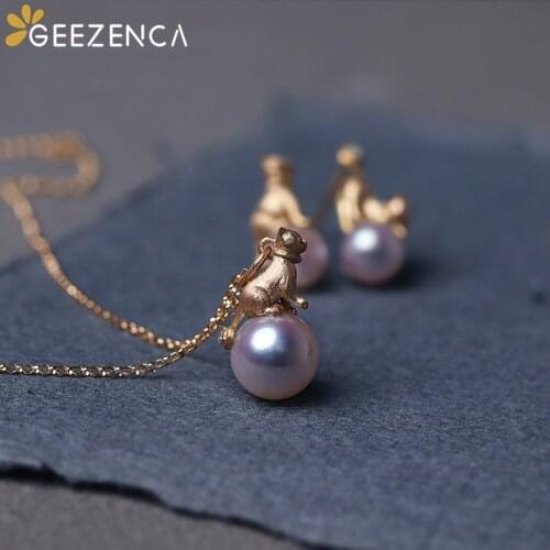 925 Sterling Silver Cat Pearl Gold-plated Pendant Necklace Fine Jewelry For Women Cute Kitten Necklaces Trendy Unique Gift Party
