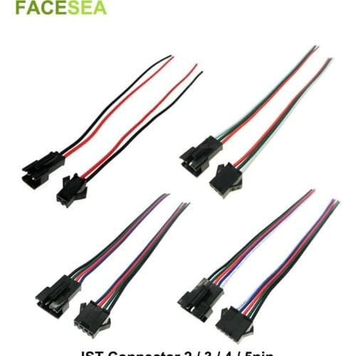 10pairs 2pin 3pin 4pin 5pin JST SM Connector Male And Female Set 2 3 4 5 Pin Plug Connector Wire cable for Led Strip Light