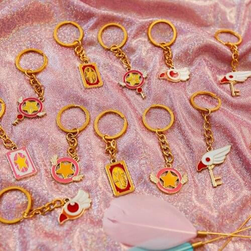 2X Anime Card Captor Sakura Kinomoto Birds Head Sealing Start Magic Wand Keychain Cartoon Key Ring Pendant Action Figure Toys