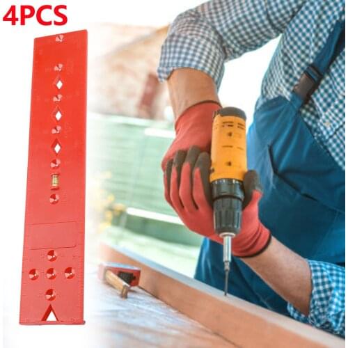 4PCS Woodworking Drill Locator Plastic Level Ruler Locator Handle ABS Woodworking Ruler Perforation Positioning Artifact Tools