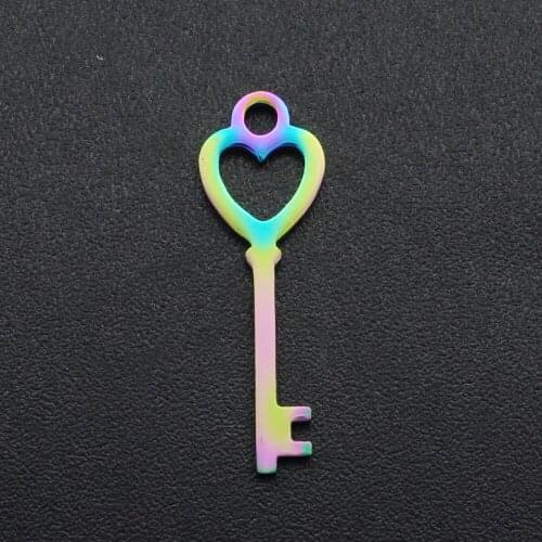 5pcs/lot 100% Stainless Steel Rainbow Heart Key DIY Charm Pendant Wholesale Top Quality Bracelet Making OEM Order