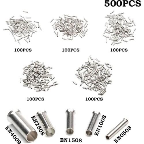 500Pcs/Set Copper Tube-shaped Bare Terminals Wire Copper Crimp Connector 12-22 AWG Insulated Cord Pin End