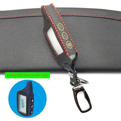 A91 2-Way LCD Remote Leather Fob Key Chain Case Cover For Vehicle Safety In Two Senses Russian Car Alarm Starline System A91