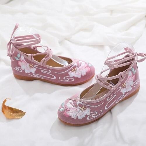 Vintage Jacquard Cotton Ladies Embroidered Ankle Strap Ballerinas Shoes Handmade Women Comfortable Cosplay Casual Ballet Flats