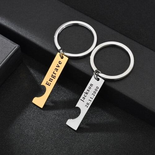 Acheerup Personalized Engrave Name Heart Key Pendant Stainless Steel Key Chains for Men Women Customized Letters Couple GiftS