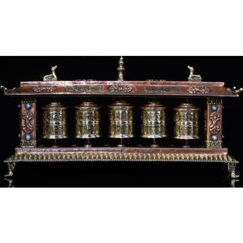Home Decor 13"Nepal Buddhism Old Bronze Prayer wheel Dharma Law Buddhist instruments Town House Exorcism Ward off evil spirits