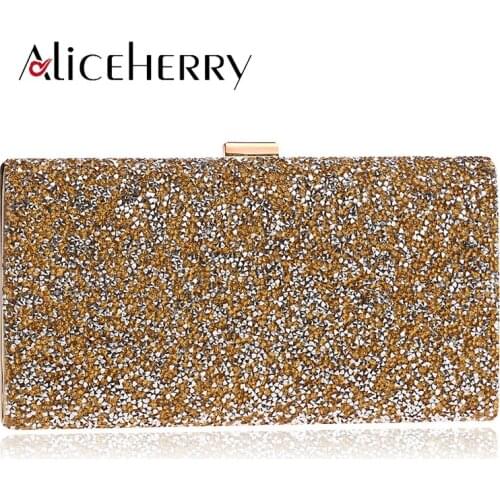 Elegant Gold Blue Full Rhinestone Clutch Purses Women Evening Party Bags Luxury Designer Chain handbag brands with Shoulder Bag