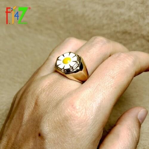 F.J4Z 2021 Trend Rings for Women Fashion Gold Alloy Enamel Flower Top Lady Party Rings Jewelry Gifts Wholesale Dropship