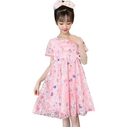 Big Girls Dress Lace Dress For Girl Floral Pattern Children Dresses Summer Girls Clothing 6 8 10 12 14