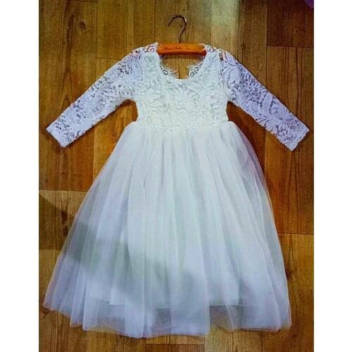 Girls Lace Princess Dress Kids Long Party Tulle Dress White Flower Dresses Eyelash Back 2018 New Summer Mid Calf Length