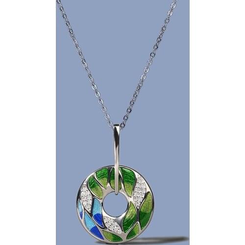 Silver Pendant for Women Genuine 925 Sterling Silver Green Bamboo Leaves Luminous CZ Trendy Jewelry Handmade Enamel Jewelry