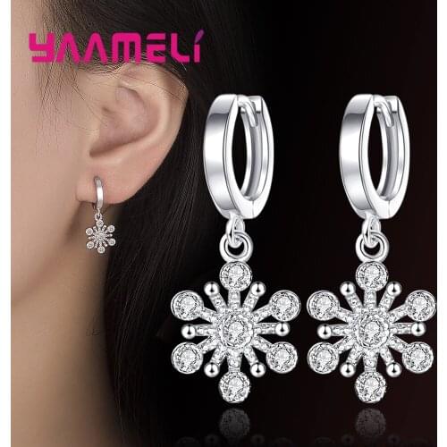 Top Sale Fine 925 Sterling Silver Huggie Earring Fancy Ice Flower Shape Full CZ Crytal Woman Girl Drop Pendiente Eardrop Brincos