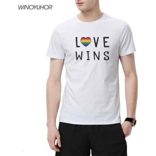 Pride Lgbt Gay Love Lesbian Rainbow Design Print T-shirts Men Summer Casual Short Sleeve T Shirt Cotton Love Wins Tee Shirt