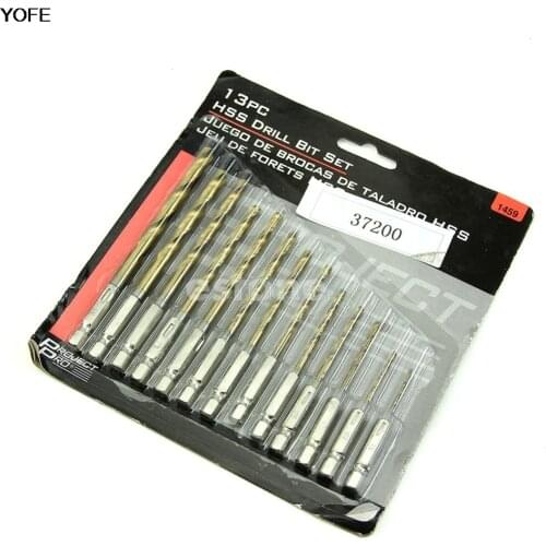 13pcs/lot Drill Bit HSS High Speed Steel Titanium Coated Drill Bit Set 1/4 Hex Shank 1.5-6.5mm