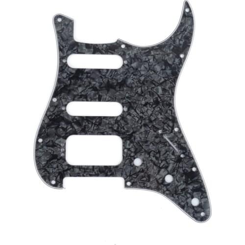 Musiclily Pro 11-Hole Round Corner HSS Guitar Strat Pickguard for USA/Mexican Strat 4-screw Humbucking Pickup, 4Ply Black Pearl