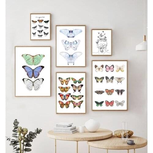 Butterfly Print Papillon Butterfly Nature Poster Home Room Decor , Minimalist Art Canvas Painting Picture Wall Decoration