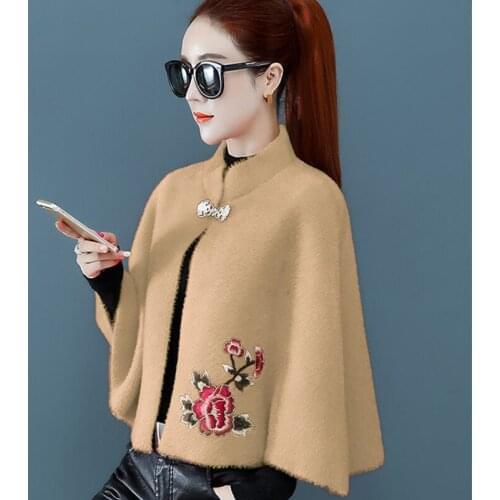 Mink fleece cloak shawl jacket ladies short autumn and winter cardigan Western style casual 2021 new fashion top