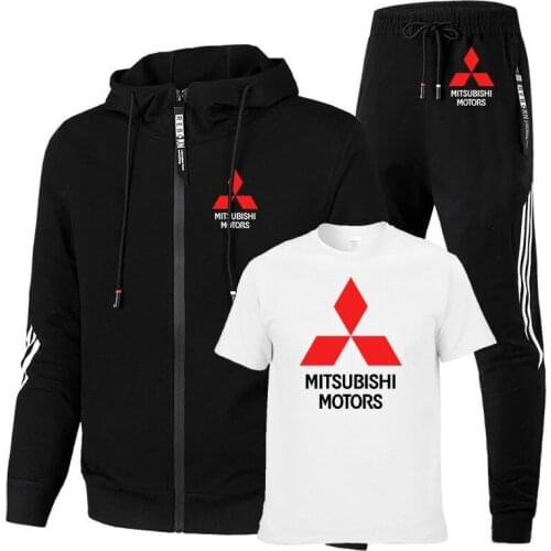 NEW Spring Autumn Mitsubishi Car logo Printed Mens jackets high quality cotton Mens jacket + sweater + pants three-piece suit