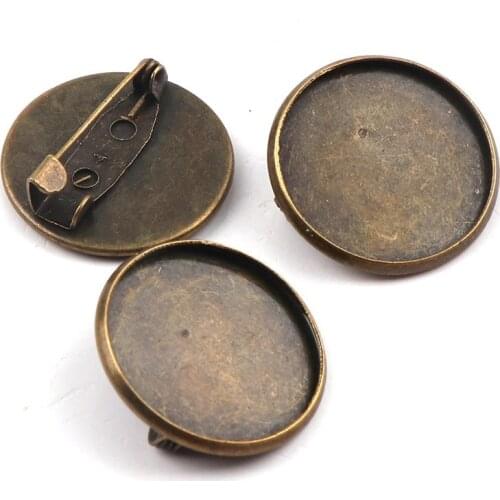 22mm Fit 20mm Round Brooch Base Cabochon Blanks Trays with Brooch Pins Cameo Cabochon Base Setting DIY Jewelry Findings