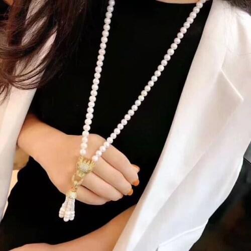 D1106 Pearl Necklace Fine Jewelry Nature Almost Round 7-8mm Fresh Water White Pearls Necklaces for Women Fine Presents