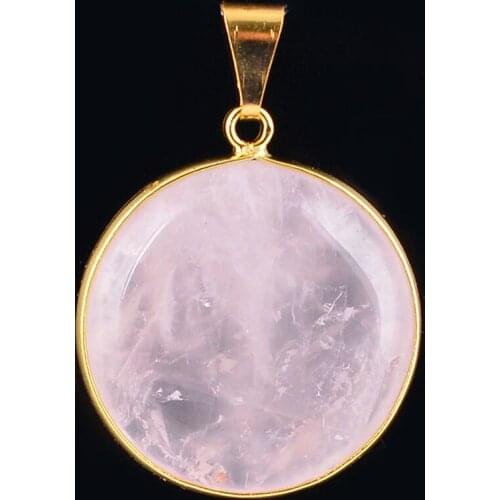 Necklaces & Pendants Natural Stone Pink Crystal Pendant for Women Men Oval Dome Water Teardrop Reiki Bead Necklace JewelleryD313