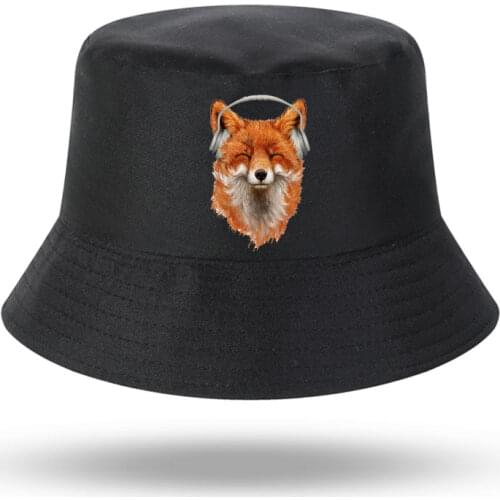 2021 New Cute Smiling Musical Fox Print Men Women Bucket Hat Outdoor Panama Fishing Cap Fisherman Hat Fishing Hat
