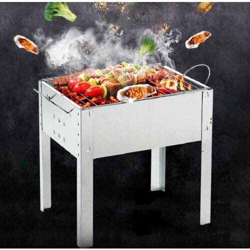 Portable Barbecue Grilling Stainless Steel Charcoal Rectangle Folding BBQ Barbecue Family Outdoor Camping Cooking Picnic Tool