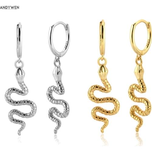 ANDYWEN 925 Sterling Silver Gold Big 21mm Snake Long Animal Drop Earring Vivid Animal Large Circle Round Luxury Jewelry