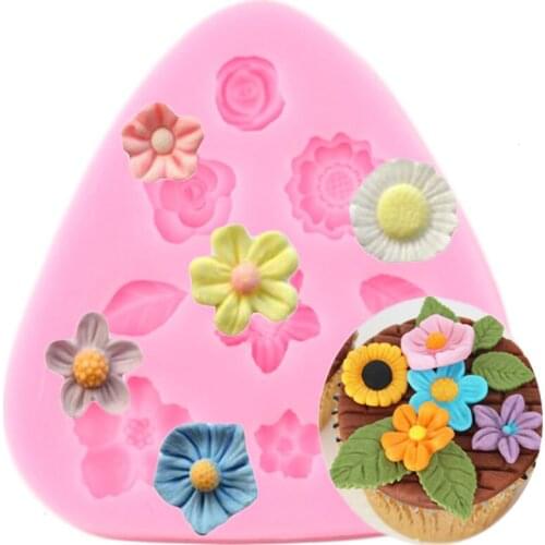 Flower Leaf Silicone Mold Cupcake Topper Fondant Mould Baby Party Cake Decorating Tools DIY Cake Baking Candy Chocolate Moulds