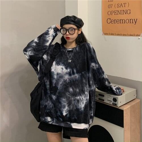 Spring Autumn Gradual Tie Dye Long Sleeve Round Neck T-shirt Loose Girls Womens Hip Hop Streetwear Oversized Top