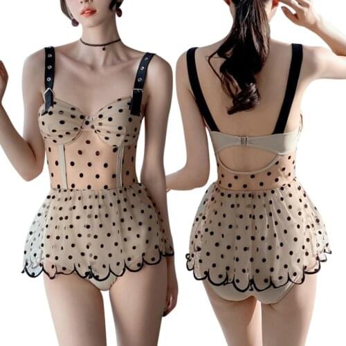 Female Swimwear, Polka Dots Print Sleeveless Swimsuits with Adjustable Shoulder Strap for Summer 2021