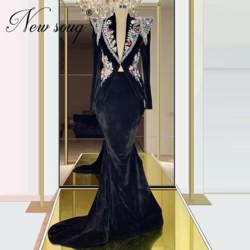 Dubai New 2020 Beading Prom Dress velvet Mermaid Formal Evening Dresses Robe De Soiree Turkish Party Saudi Arabia Gown Kaftans
