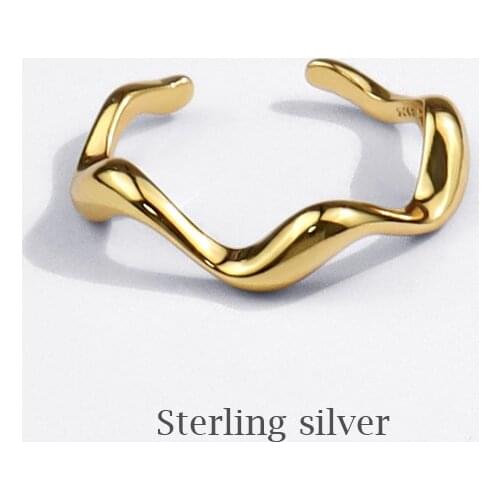 Season Gate 925 Sterling Silver Personality Simple Geometric Wavy Adjustable Size Open Ring For Women SR213