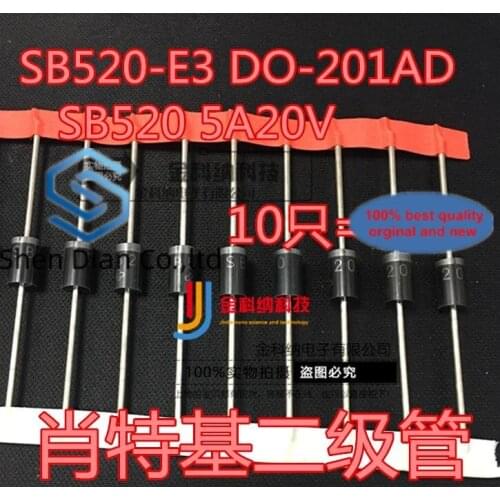 10pcs 100% orginal new in stock SB520-E3 DO-201AD SB520 5A20V Schottky diode 10 price