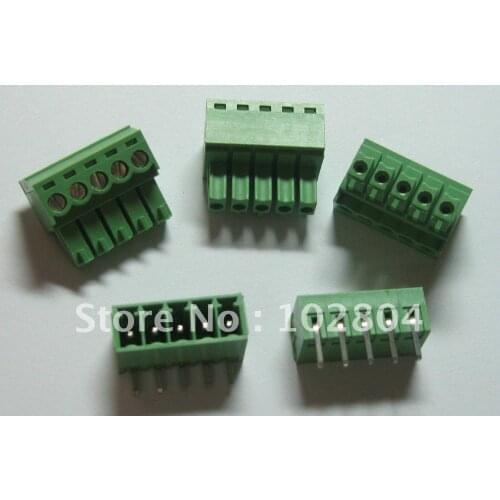 100 pcs Angle 5pin/way Pitch 3.81mm Screw Terminal Block Connector Green Color Pluggable Type with angle pin