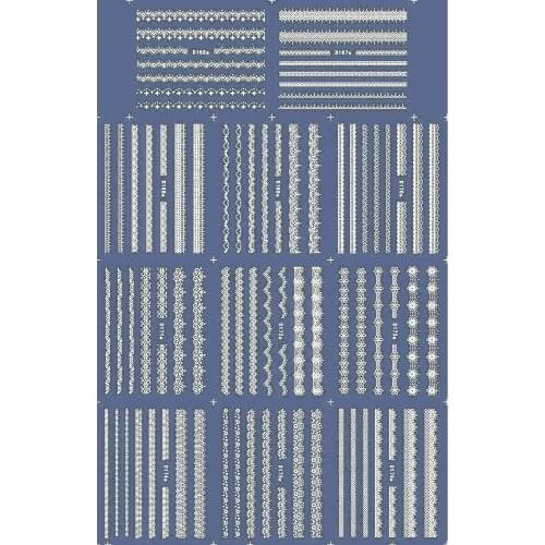 11 PACKS / LOT NAIL TATTOOS STICKER WATER DECAL NAIL ART WHITE LACE HEART CHAIN WAVE LINE STRING D166-176W