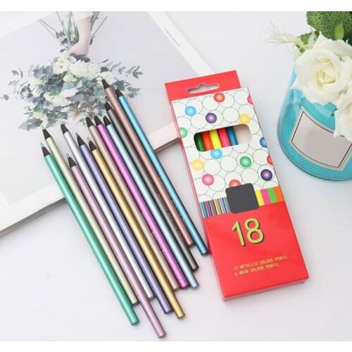 12Pcs Metallic Non-Toxic Colored Pencils+6 Fluorescent Color Pencils for Drawing Sketch