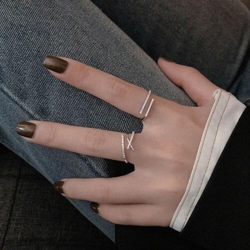 2021 Fashion Simple Design Flash Diamond Geometric Opening Lndex Finger Ring Korean Version Joint Rings Women Jewelry Gifts