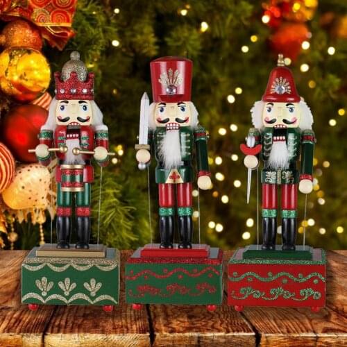 32cm Wooden Nutcracker Doll Puppet Music Box for Home Christmas Decoration Ornaments Birthday Gifts Figurines