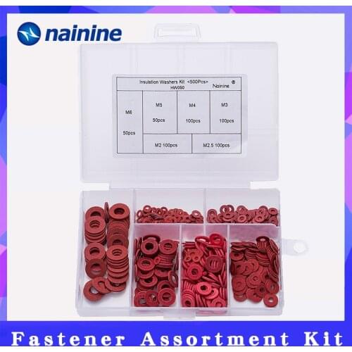 500Pcs/set M2 M2.5 M3 M4 M5 M6 Steel Flat Pad Insulation Washers Red Paper Meson Gasket Spacer Insulating Spacers Kit HW050