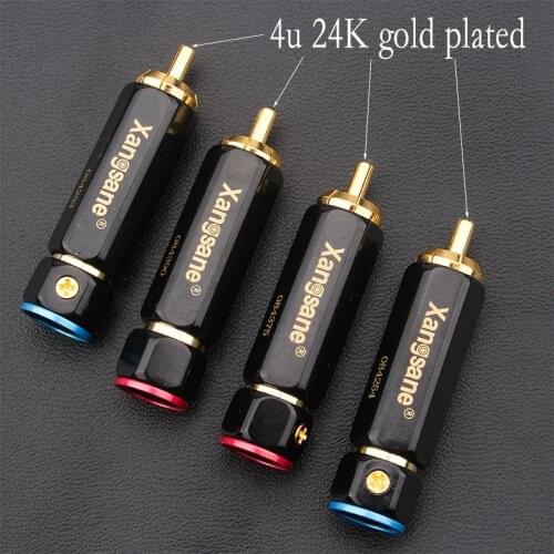 4Pcs Self-locking Audio Adapter Solder-free RCA Plug Gold Plated Lotus Audio Cable Connector