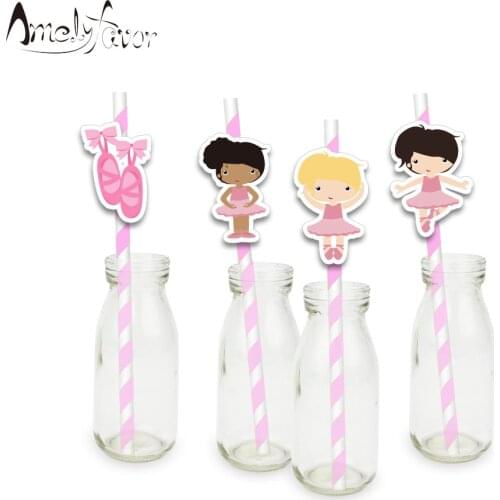 Ballerinas Theme Party Paper Straws Cute Ballet Shoes Girls Drinking Straws Grand Event Birthday Party Decorations Supplies