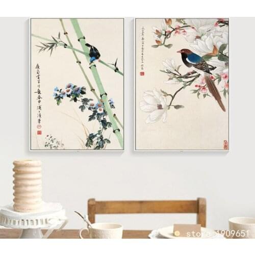 No frame Chinese style classic birds flowers scenery canvas printings oil painting printed on cotton wall art decoration picture