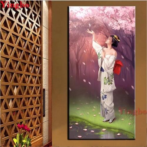 Large diy Diamond painting Japanese woman Diamond Embroidery full square round drill mosaic diamond picture wall sticker decor