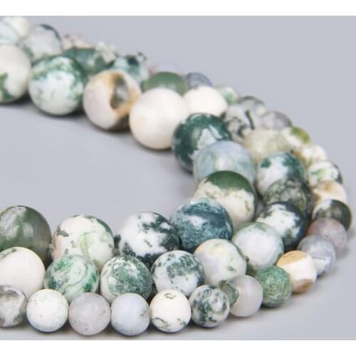 Natural Matte Dull Polished Tree Agates Round Losse Stone Spacer Beads For Jewelry Making 4 6 8 10 12mm Bracelet Accessories 15"