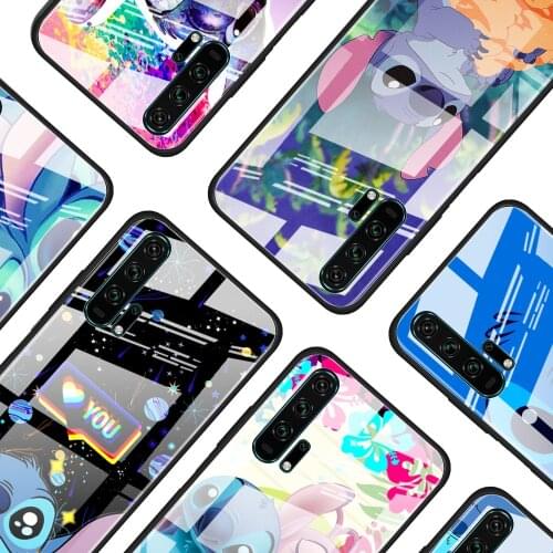 Stitch cartoon cute for Honor 30 20 10 9X Pro Plus Lite 8X Huawei Y8P Y6P Y5P Y9 Y7 Y6 2019 Tempered Glass Phone Case