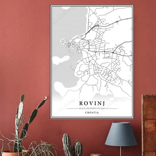 Black and White City Map The Rovinj City Map Poster HD Print Wall Art Canvas Nordic Landscape Painting for Home Decor