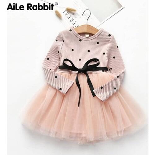 Cysincos Girl Dress New 2019 Spring And Autumn Baby Dot Lace Long-sleeved Skirt,childrens Cotton Knit Princess