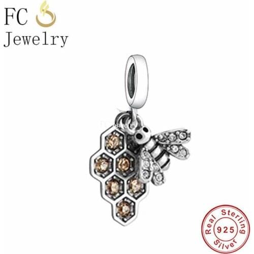 FC Jewelry Fit Original Pandora Charm Bracelet Real 925 Sterling Silver Bee Honey Honeycomb Bead For Making Women Berloque 2021